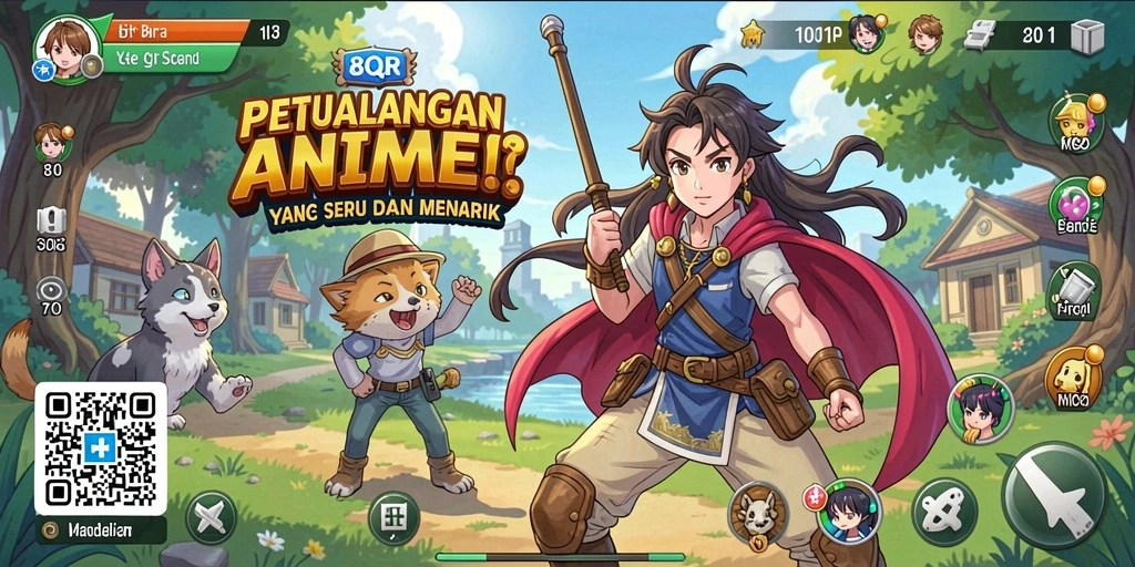Screenshot gameplay 8QR menampilkan pertarungan seru karakter anime.