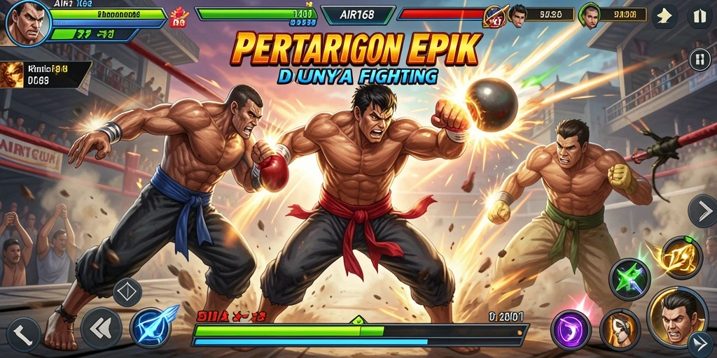 Screenshot utama AIR168 menampilkan pertarungan seru antara dua karakter.