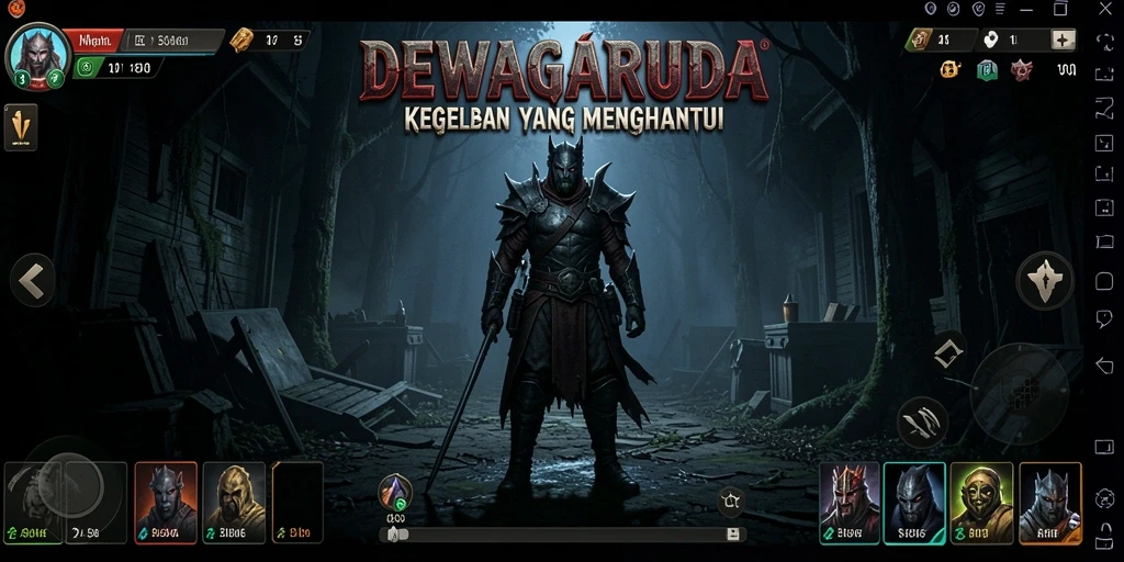 Tampilan gameplay DEWAGARUDA, momen menegangkan dalam kegelapan.