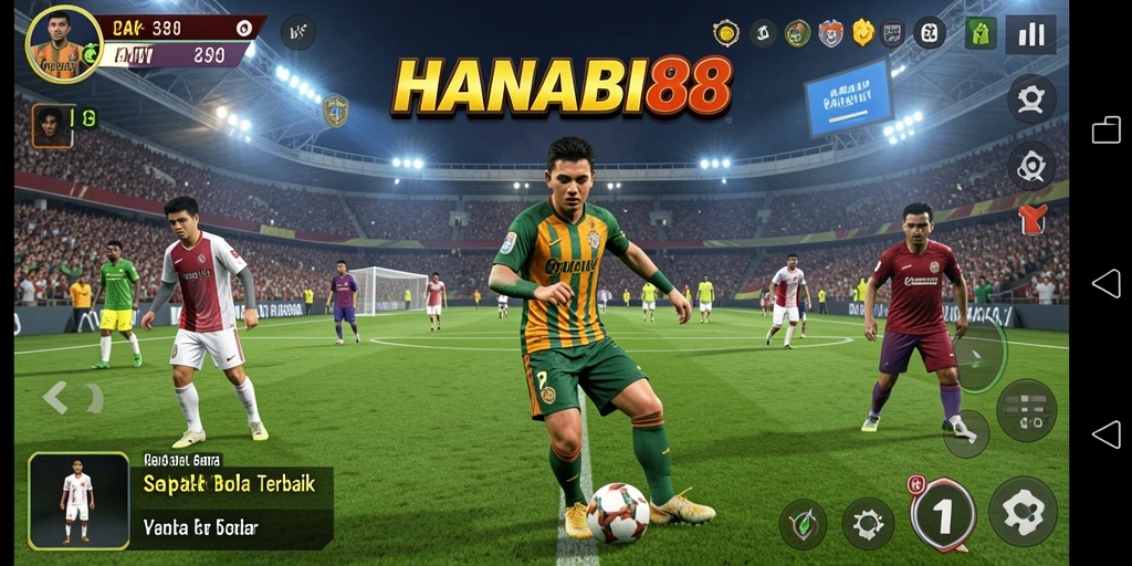 Tampilan gameplay mengesankan dalam HANABI88 dengan adegan sepak bola yang seru.