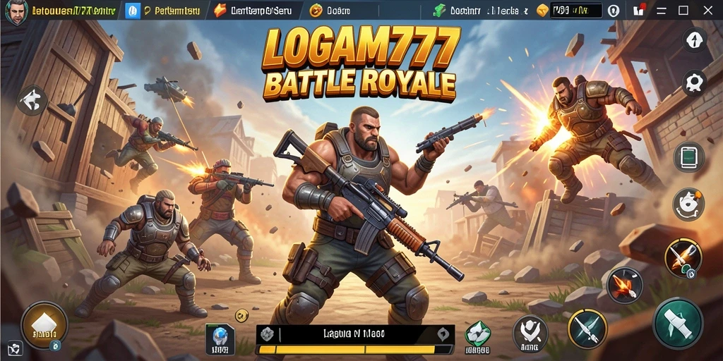 Screenshot LOGAM777 menampilkan aksi seru pertempuran Battle Royale.