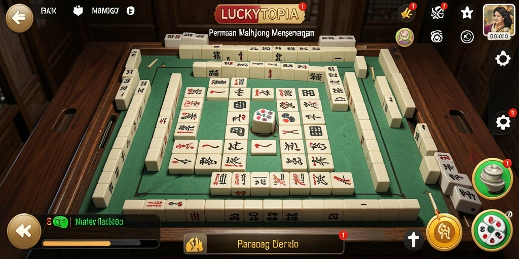 Tampilan gameplay Mahjong yang seru dalam LUCKYTOPIA.