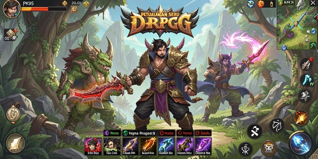 Screenshot gameplay seru dari PK95 yang menunjukkan pertarungan ARPG.
