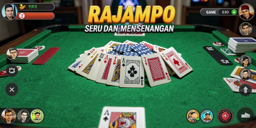 Tampilan screenshot utama RAJAMPO menampilkan gameplay Gaple yang seru.