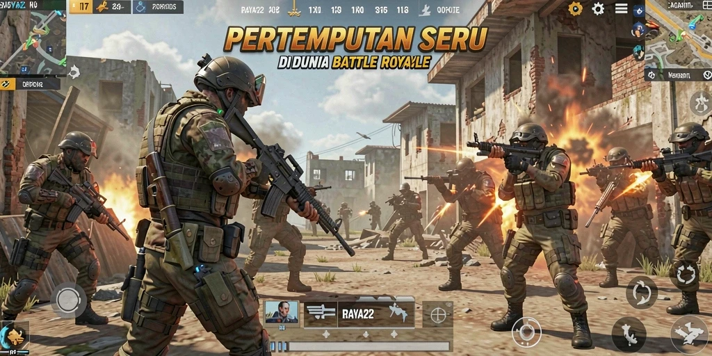 Gameplay seru RAYA22 dalam pertempuran Battle Royale.