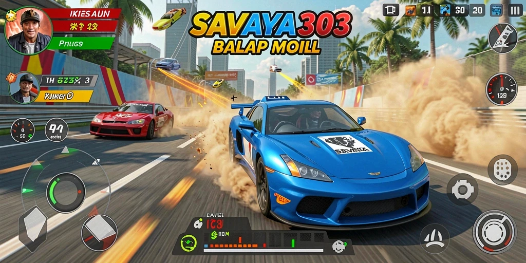 Screenshot utama SAVAYA303 menampilkan aksi balap mobil yang mendebarkan.
